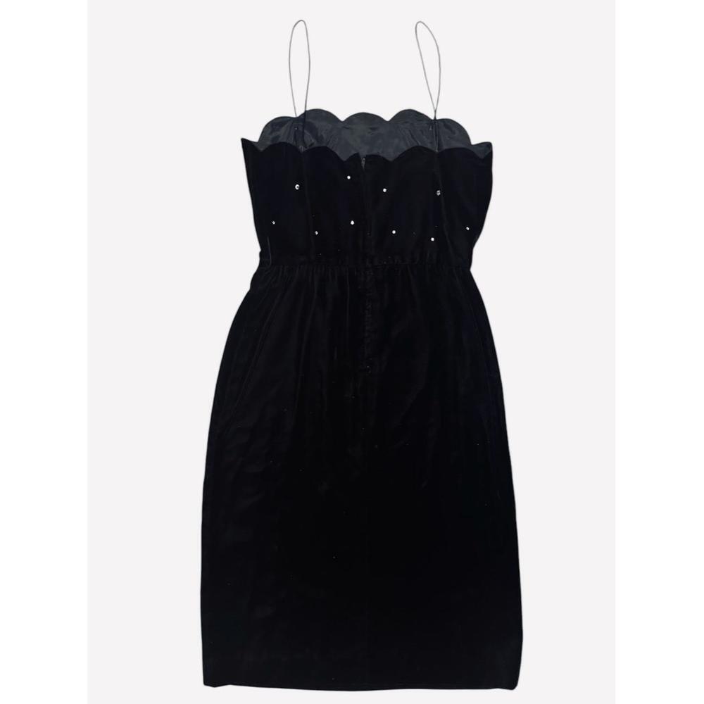Vintage Black Velvet Mini Cami Dress & Jacket Scalloped Trim Rhinestones Size 12 - Picture 4 of 8